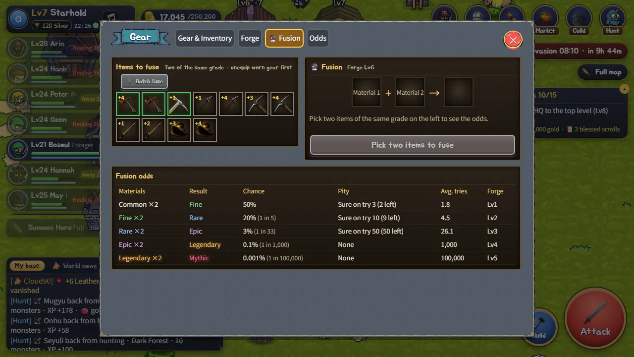 Gear fusion and option rerolls