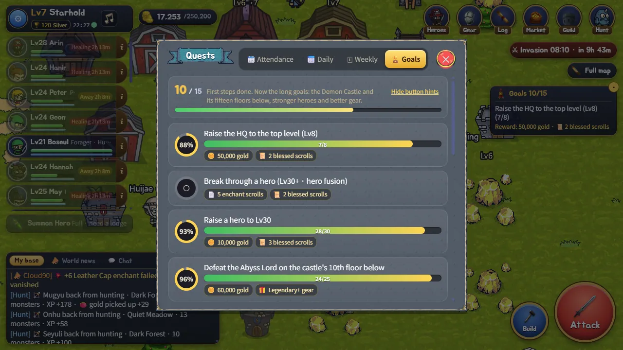 Goals, quests and daily rewards
